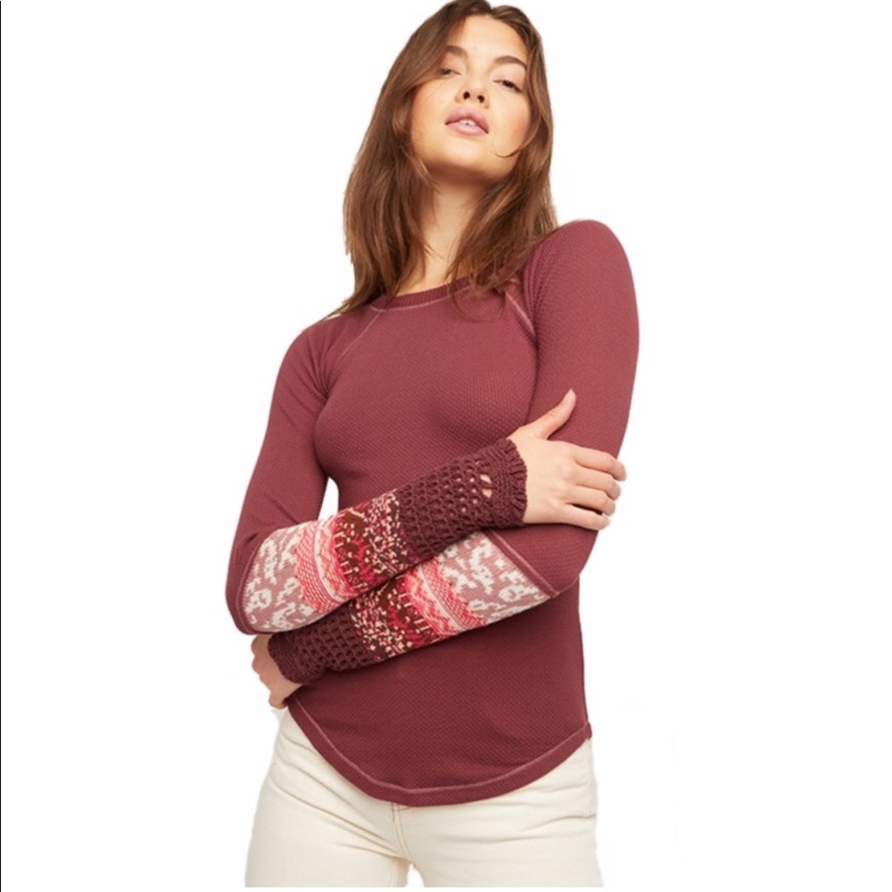 NEW Free People In The Mix Cuff Top in Rio Vino - Picture 3 of 13